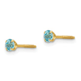 14K Yellow Gold Blue Zircon Stud Earrings with Polished Finish